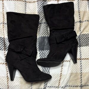 Diba Black Heeled Boots with Bow Detail